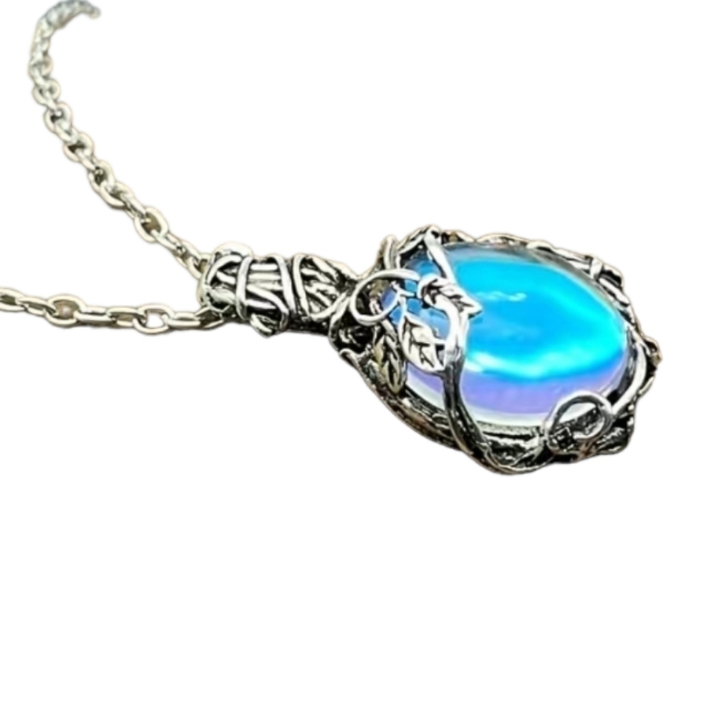 Vintage Wrapped Simulated Moonstone Pendant Necklace - Picture 2 of 4